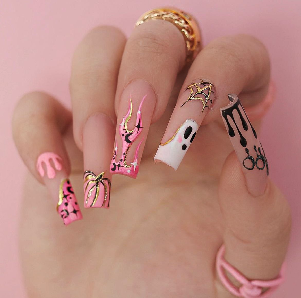 Pink halloween nails